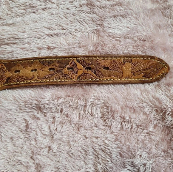 Genuine Leather Vintage Eagle Calla Lily Brown‎ Belt Size 40 - Picture 4 of 5